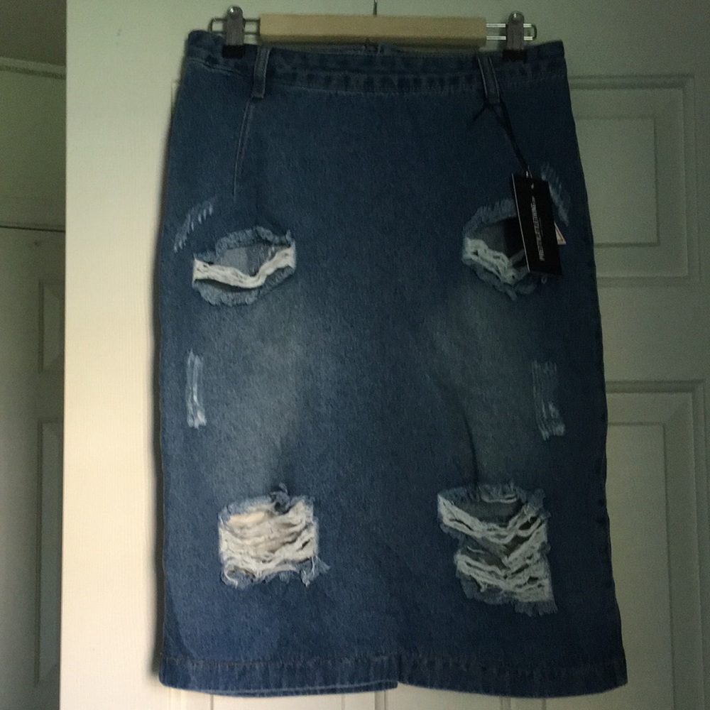 Ripped Blue Jean Skirt